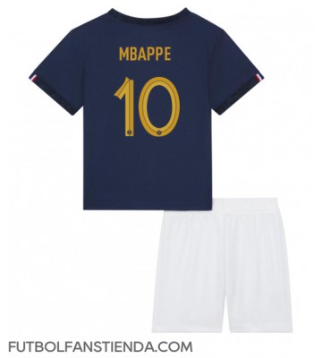 Francia Kylian Mbappe #10 Primera Equipación Niños Mundial 2022 Manga Corta (+ Pantalones cortos)